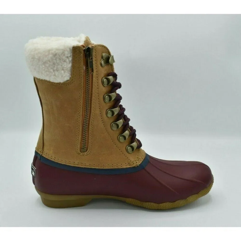 NWB Sperry Womens Size 7 M Saltwater Tall Leather Cozy‎ Tan Duck Boots STS85401